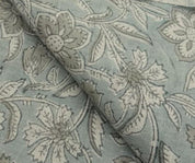 Aristan Hand Block Print Gray Floral Pure Linen Fabric  – Jarul