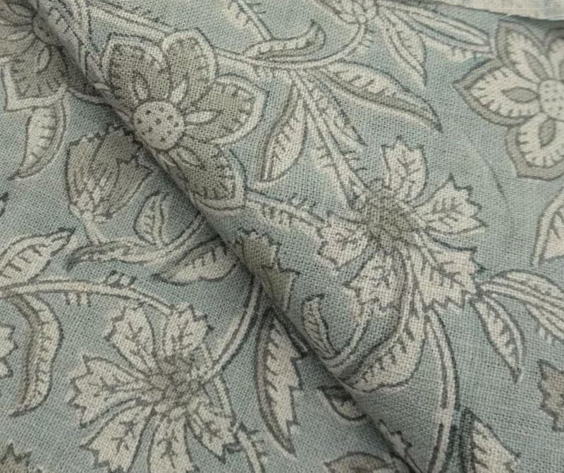 Aristan Hand Block Print Gray Floral Pure Linen Fabric  – Jarul