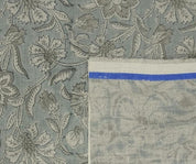 Aristan Hand Block Print Gray Floral Pure Linen Fabric  – Jarul