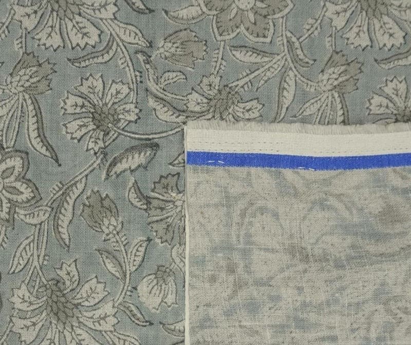 Aristan Hand Block Print Gray Floral Pure Linen Fabric  – Jarul
