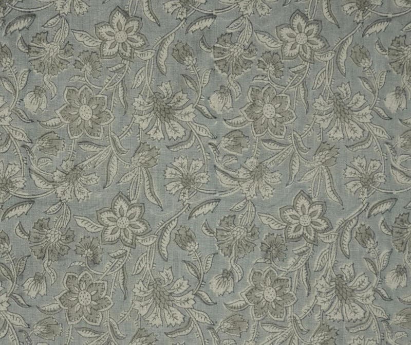 Aristan Hand Block Print Gray Floral Pure Linen Fabric  – Jarul
