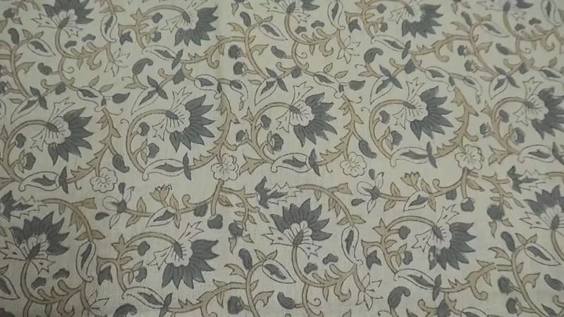 Aristan Hand Block Print Gray Linen Blend Natural Fabric - Madhav