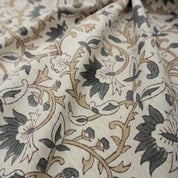 Aristan Hand Block Print Gray Linen Blend Natural Fabric - Madhav