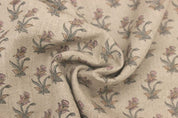 Aristan Hand Block Print GreenThick Linen  Fabric -Coastal Tulip