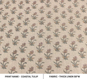 Aristan Hand Block Print GreenThick Linen  Fabric -Coastal Tulip