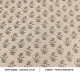 Aristan Hand Block Print GreenThick Linen  Fabric -Coastal Tulip