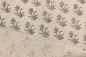 Aristan Hand Block Print GreenThick Linen  Fabric -Coastal Tulip