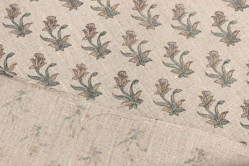 Aristan Hand Block Print GreenThick Linen  Fabric -Coastal Tulip