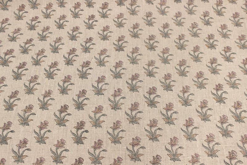 Aristan Hand Block Print GreenThick Linen  Fabric -Coastal Tulip