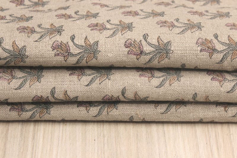 Aristan Hand Block Print GreenThick Linen  Fabric -Coastal Tulip