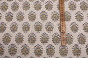 Handblock Printed Boho Green & Mustard Floral Bheeshma Throw in Durable Duck Canvas Fabric