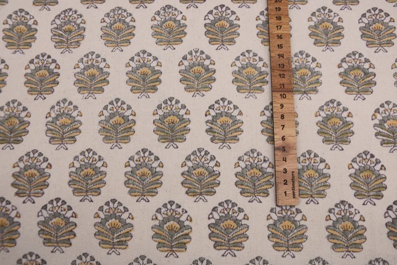 Handblock Printed Boho Green & Mustard Floral Bheeshma Throw in Durable Duck Canvas Fabric