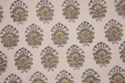 Handblock Printed Boho Green & Mustard Floral Bheeshma Throw in Durable Duck Canvas Fabric