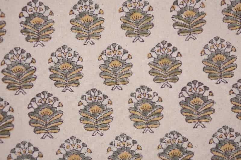 Handblock Printed Boho Green & Mustard Floral Bheeshma Throw in Durable Duck Canvas Fabric
