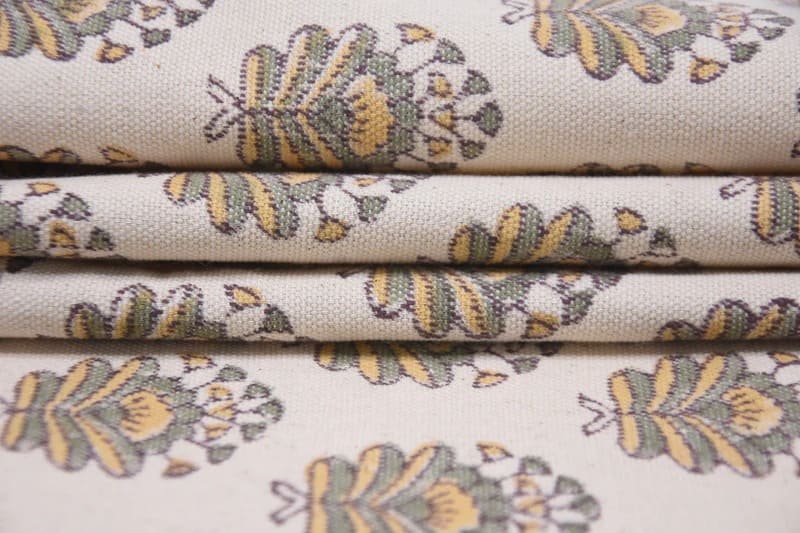 Handblock Printed Boho Green & Mustard Floral Bheeshma Throw in Durable Duck Canvas Fabric
