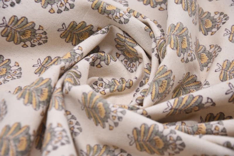 Handblock Printed Boho Green & Mustard Floral Bheeshma Throw in Durable Duck Canvas Fabric