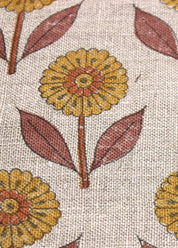 Aristan Hand Block Print Mustard Floral Thick Linen Fabric - Genda Pushp