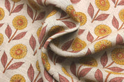 Aristan Hand Block Print Mustard Floral Thick Linen Fabric - Genda Pushp