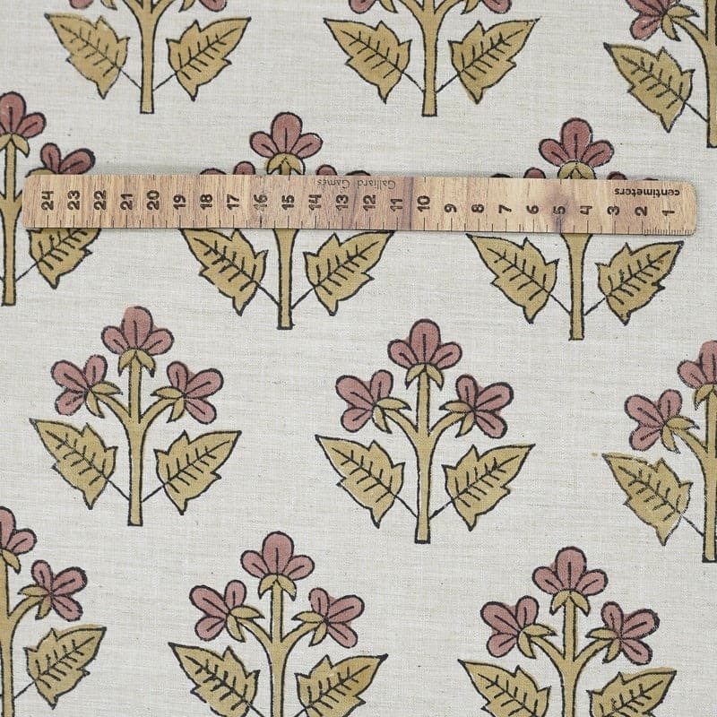 Aristan Hand Block Print Pink Floral Linen Blend Fabric – Chahat Print