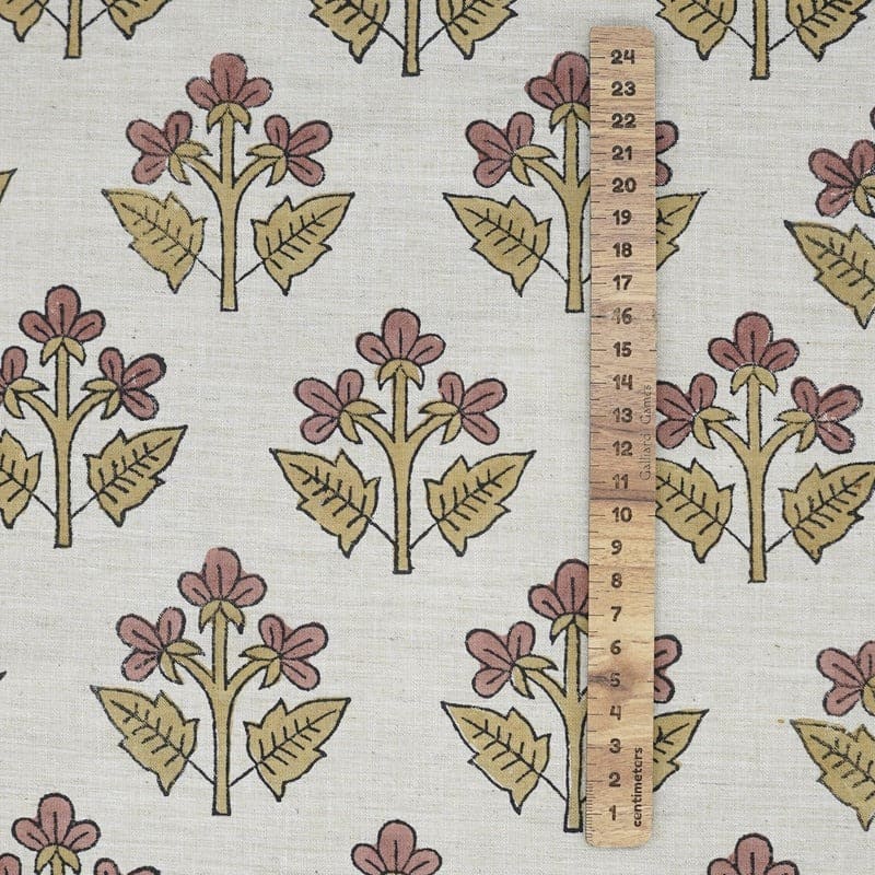 Aristan Hand Block Print Pink Floral Linen Blend Fabric – Chahat Print