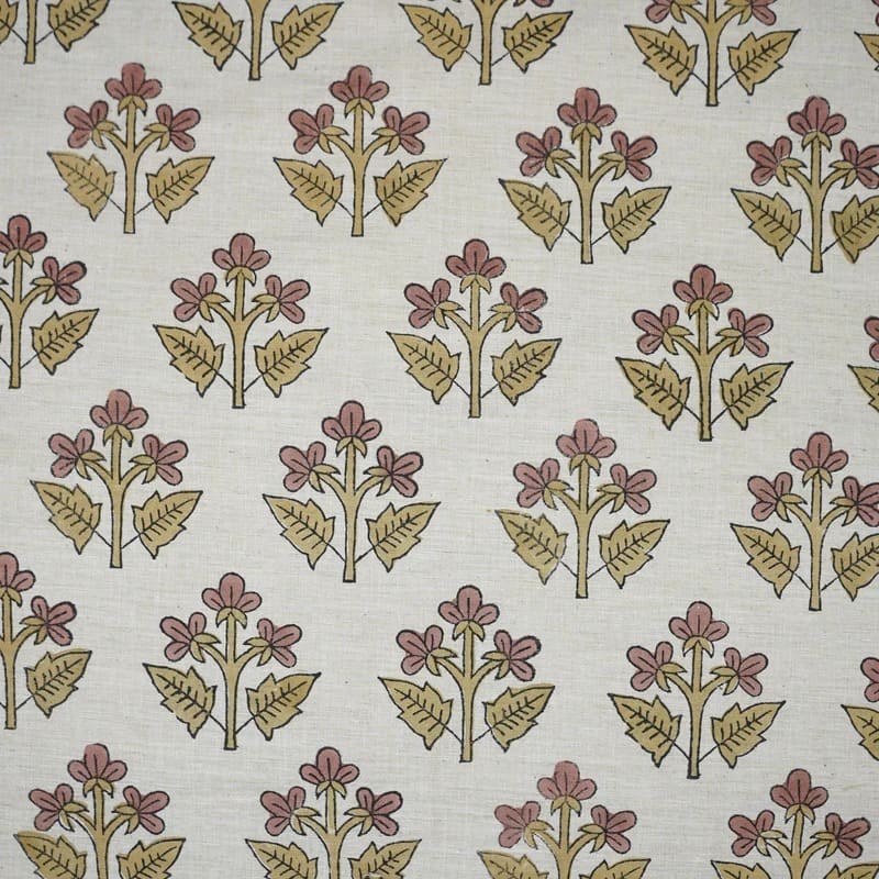 Aristan Hand Block Print Pink Floral Linen Blend Fabric – Chahat Print