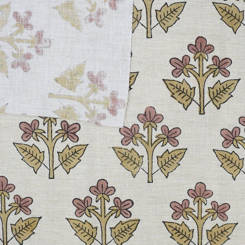 Aristan Hand Block Print Pink Floral Linen Blend Fabric – Chahat Print