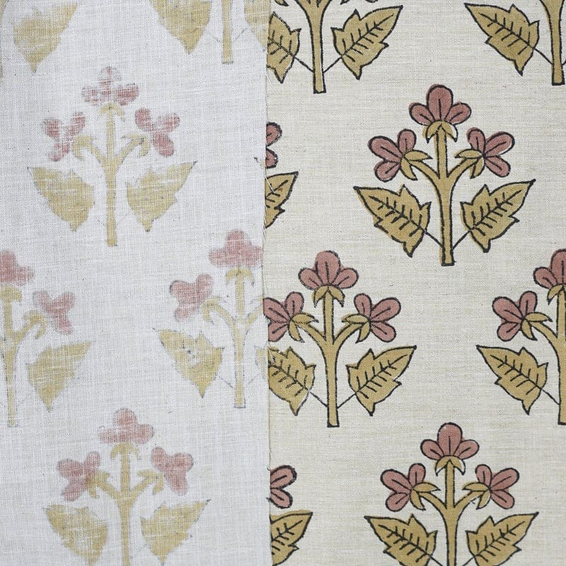 Aristan Hand Block Print Pink Floral Linen Blend Fabric – Chahat Print