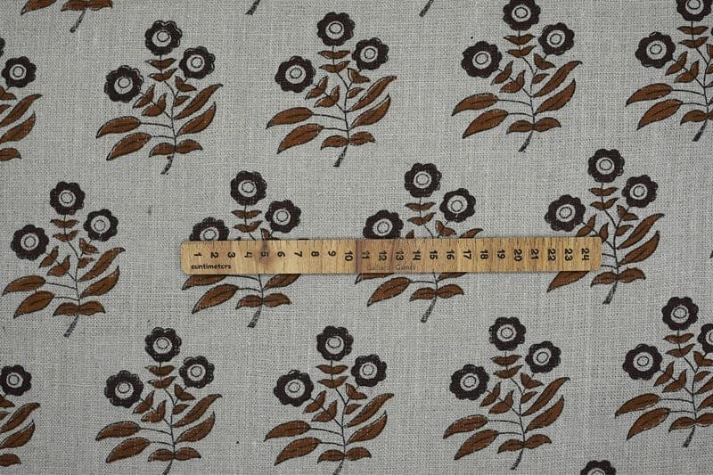 Aristnal Hand Block Print Brown Thick Linen Pure Fabric - Neha