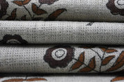 Aristnal Hand Block Print Brown Thick Linen Pure Fabric - Neha