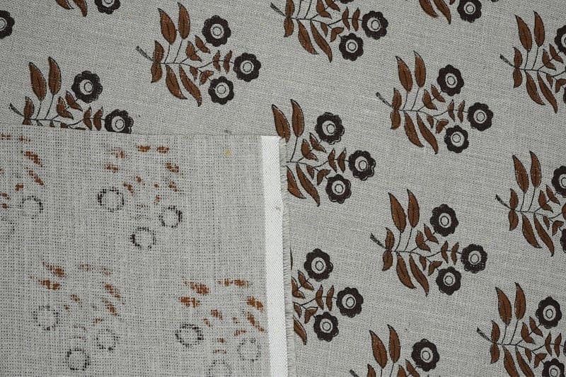 Aristnal Hand Block Print Brown Thick Linen Pure Fabric - Neha