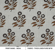 Aristnal Hand Block Print Brown Thick Linen Pure Fabric - Neha