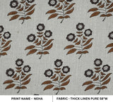 Aristnal Hand Block Print Brown Thick Linen Pure Fabric - Neha