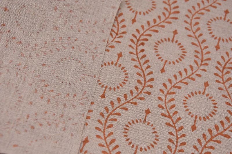 Aristan Handmade Block Print Mustard Pure Linen Fabric - Leher