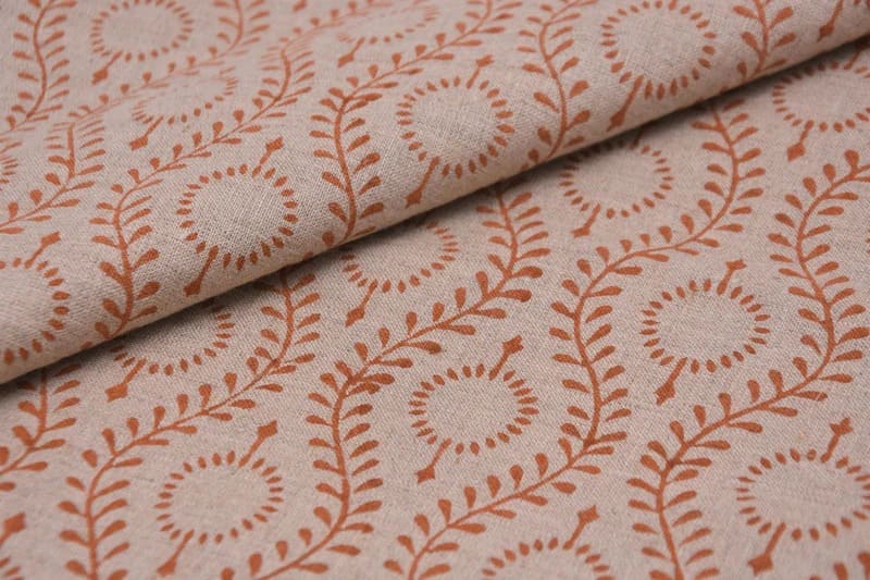 Aristan Handmade Block Print Mustard Pure Linen Fabric - Leher