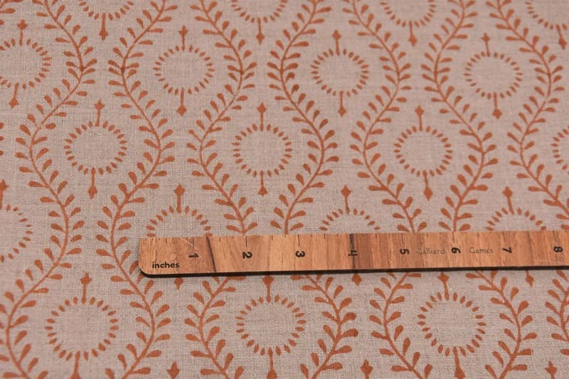 Aristan Handmade Block Print Mustard Pure Linen Fabric - Leher