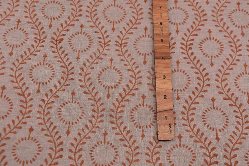 Aristan Handmade Block Print Mustard Pure Linen Fabric - Leher