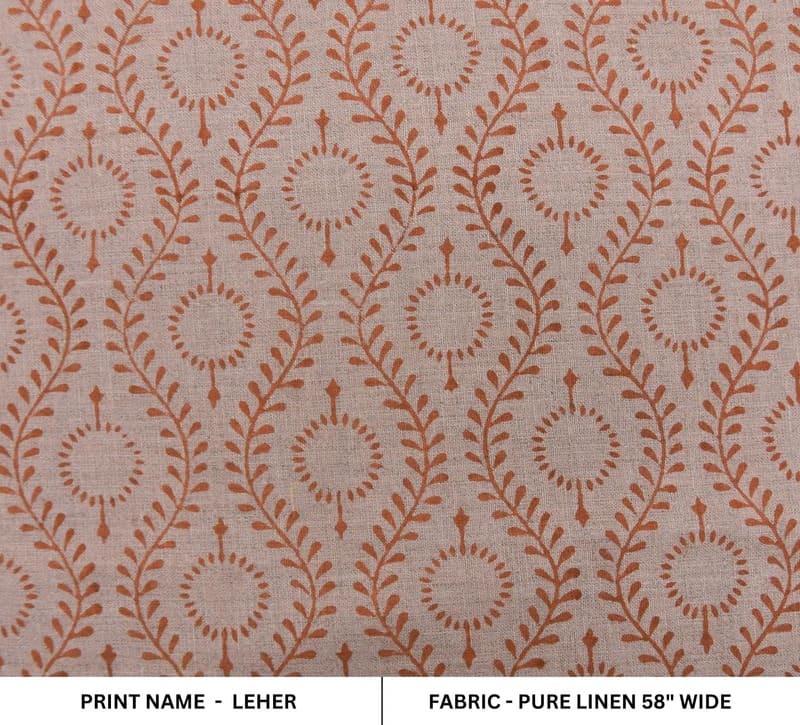 Aristan Handmade Block Print Mustard Pure Linen Fabric - Leher