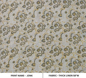 Handmade Block Print Beige Thick Linen 58W Fabric - Jonk