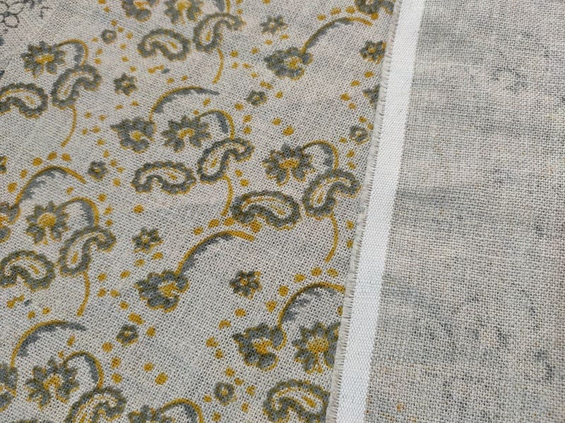 Handmade Block Print Beige Thick Linen 58W Fabric - Jonk