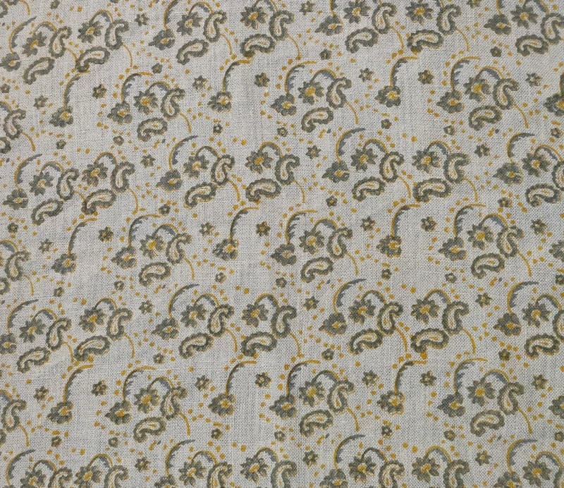 Handmade Block Print Beige Thick Linen 58W Fabric - Jonk