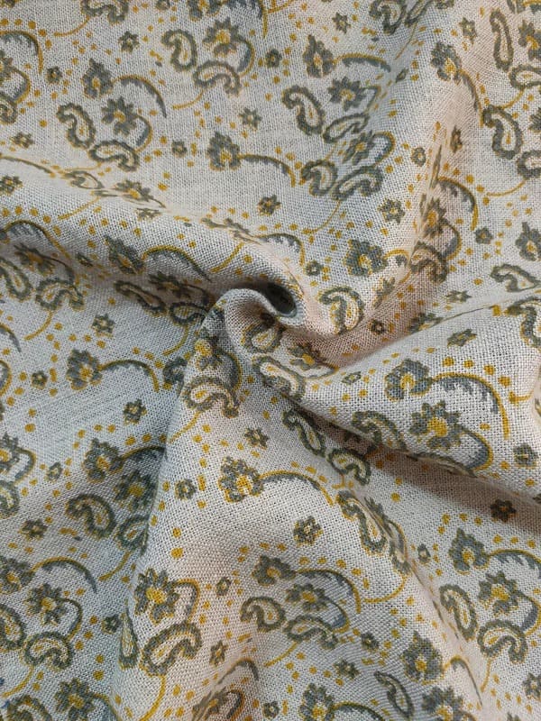 Handmade Block Print Beige Thick Linen 58W Fabric - Jonk