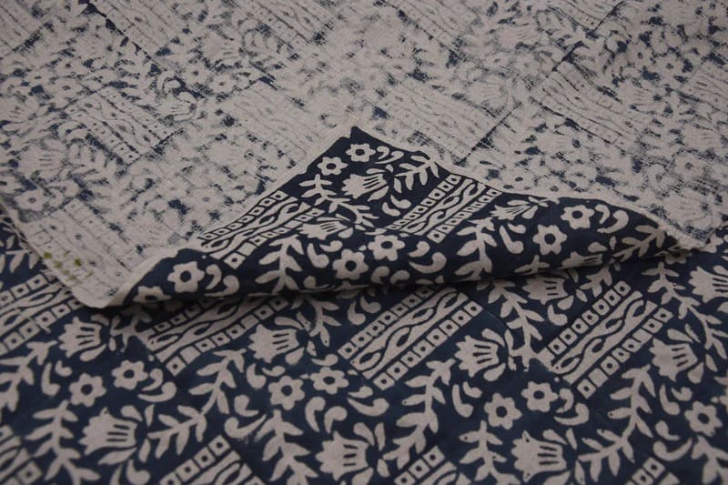 Aristan Handmade Block Print Blue Pure Linen Fabric -Mumtaj