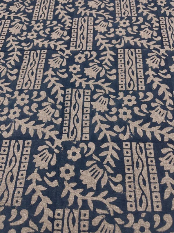 Aristan Handmade Block Print Blue Pure Linen Fabric -Mumtaj