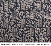 Aristan Handmade Block Print Blue Pure Linen Fabric -Mumtaj