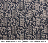 Aristan Handmade Block Print Blue Pure Linen Fabric -Mumtaj