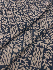 Aristan Handmade Block Print Blue Pure Linen Fabric -Mumtaj