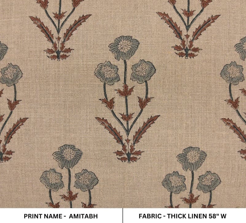Handmade Block Print Brown Thick Linen Fabric - Amitabh