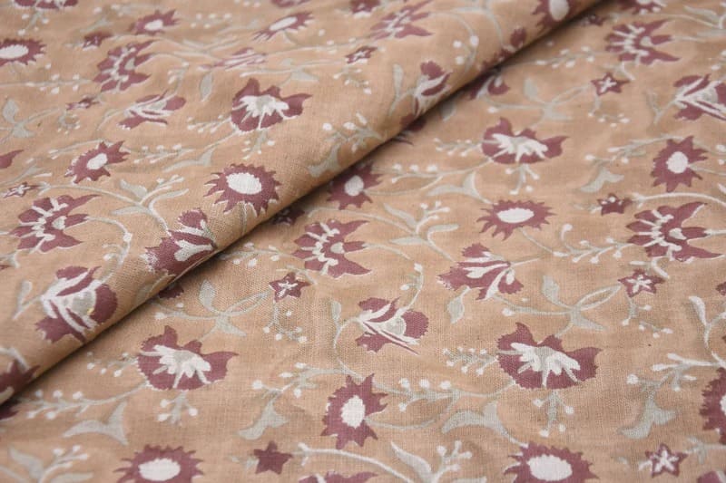Aristan Handmade Block Print Mustard Pure Linen Fabric - Naayab