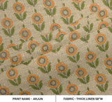 Aristan Handmade Block Print Mustard Thick Linen Fabric - Arjun