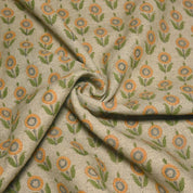 Aristan Handmade Block Print Mustard Thick Linen Fabric - Arjun